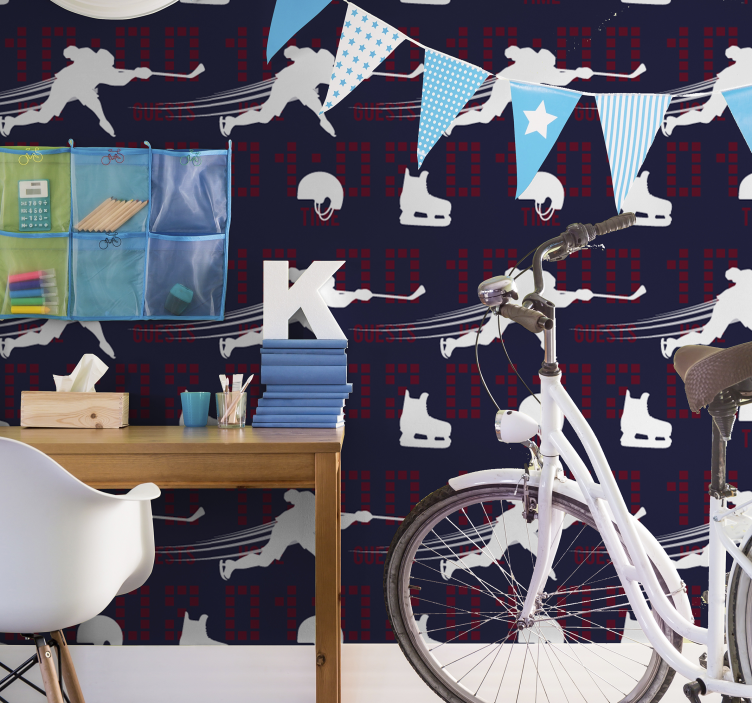 Papier peint rayé action de hockey sur glace - TenStickers