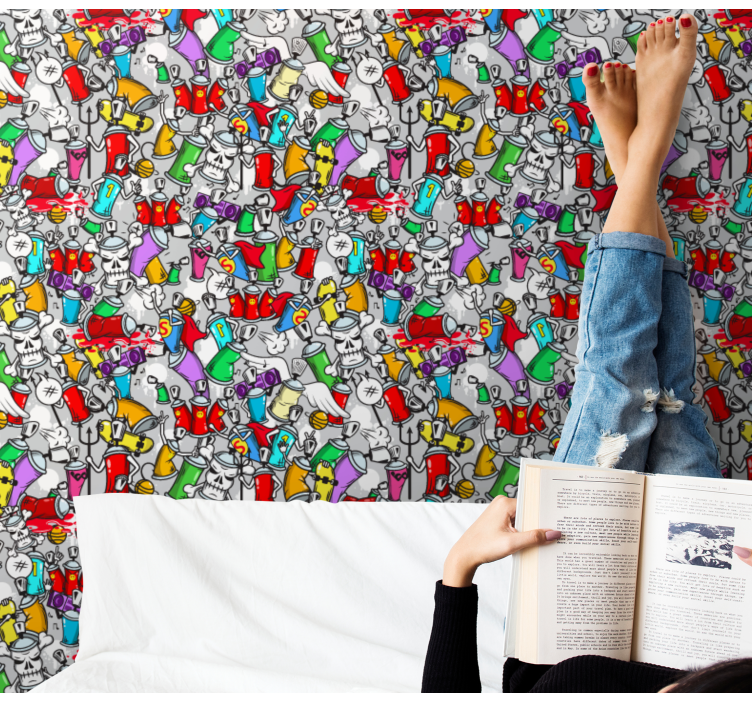 Papier peint art pots de peinture graffiti - TenStickers