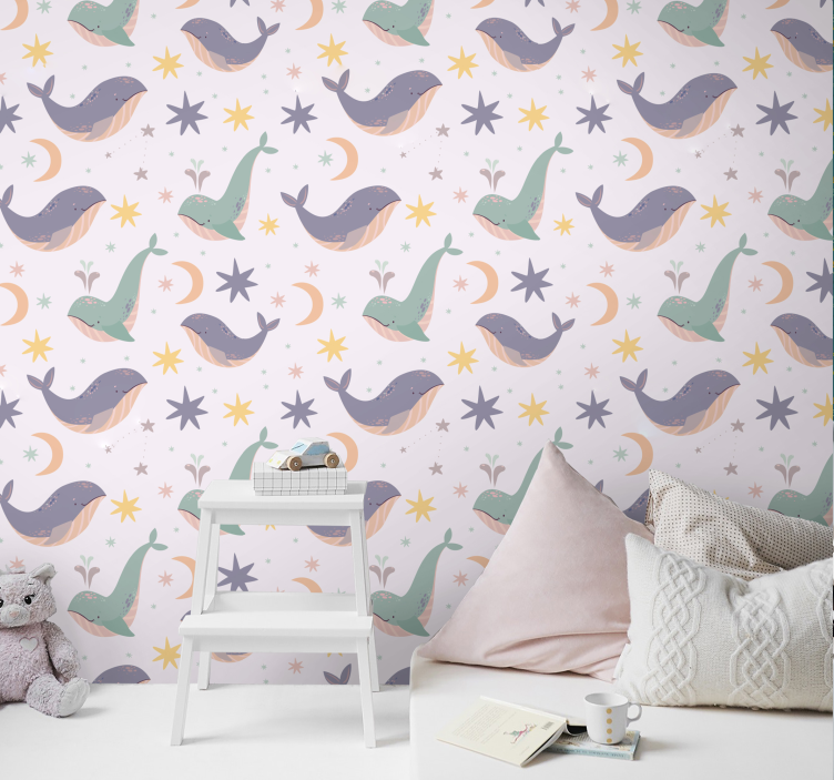 Papier peint animaux motifs de baleines fantaisistes - TenStickers