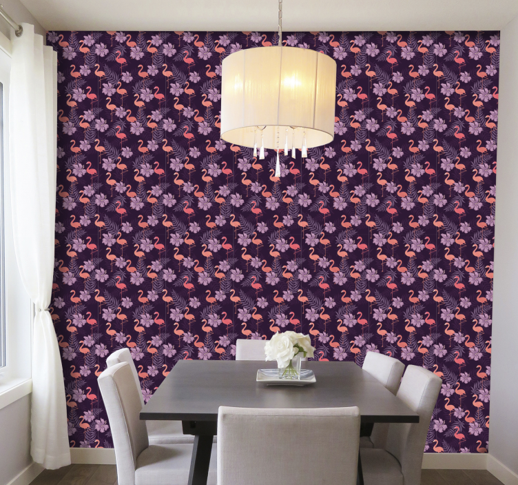 Papier peint animaux motif floral flamant rose - TenStickers