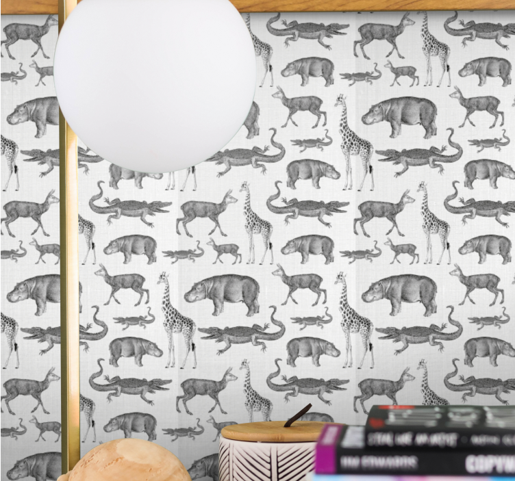 Papier peint animaux motif gris tropical - TenStickers