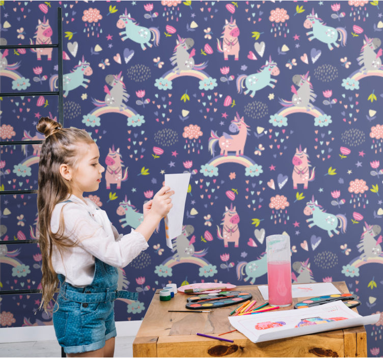Papier peint chambre enfant motifs de licorne colorés - TenStickers