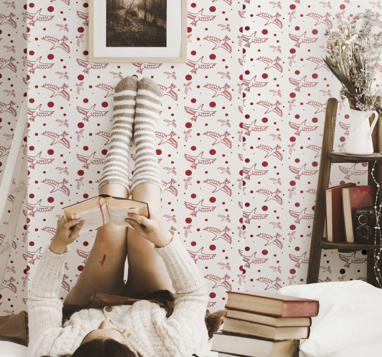 Papier peint animaux oiseaux et points - TenStickers