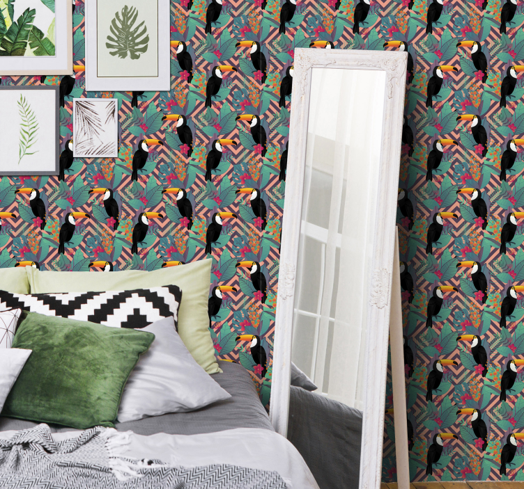Papier peint animaux toucans parmi les feuilles - TenStickers