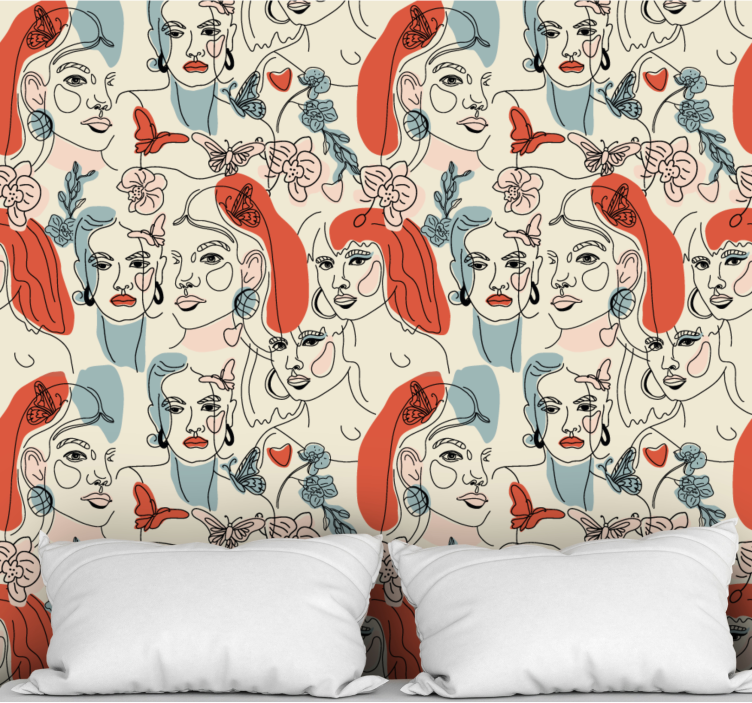 Papier peint art dessin au trait féminin - TenStickers