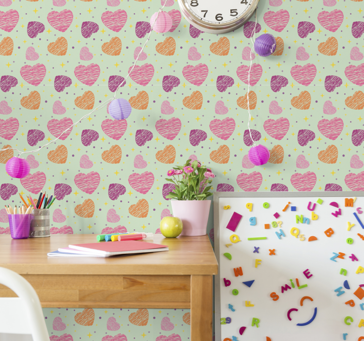 Papier peint chambre ado motif de coeur coloré - TenStickers