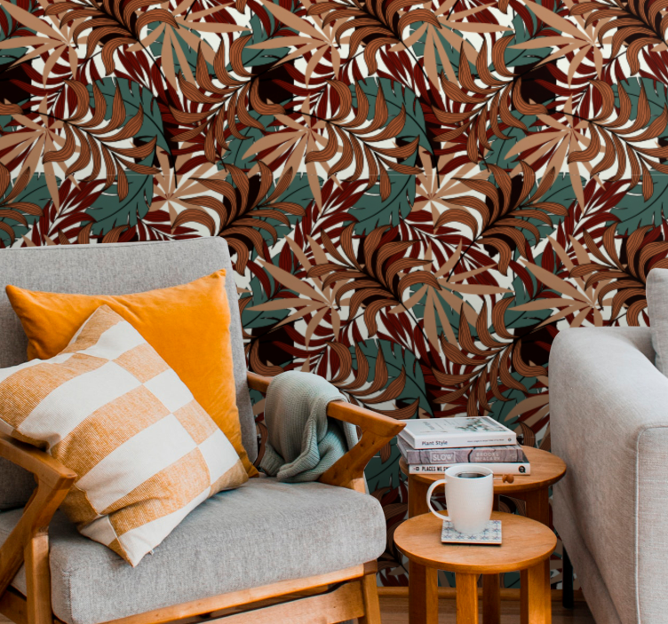 Papier peint feuilles peinture murale botanique abstraite - TenStickers