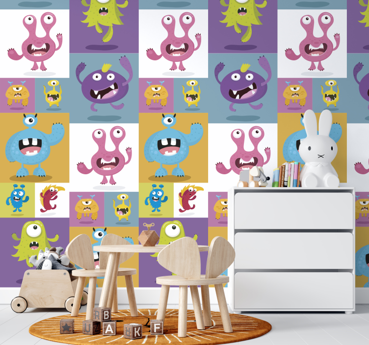 Papier peint chambre bébé motifs de monstres joyeux - TenStickers