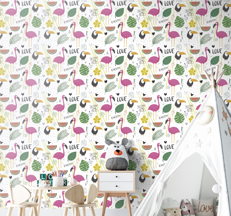Papier peint chambre enfant rêves de flamants roses - TenStickers