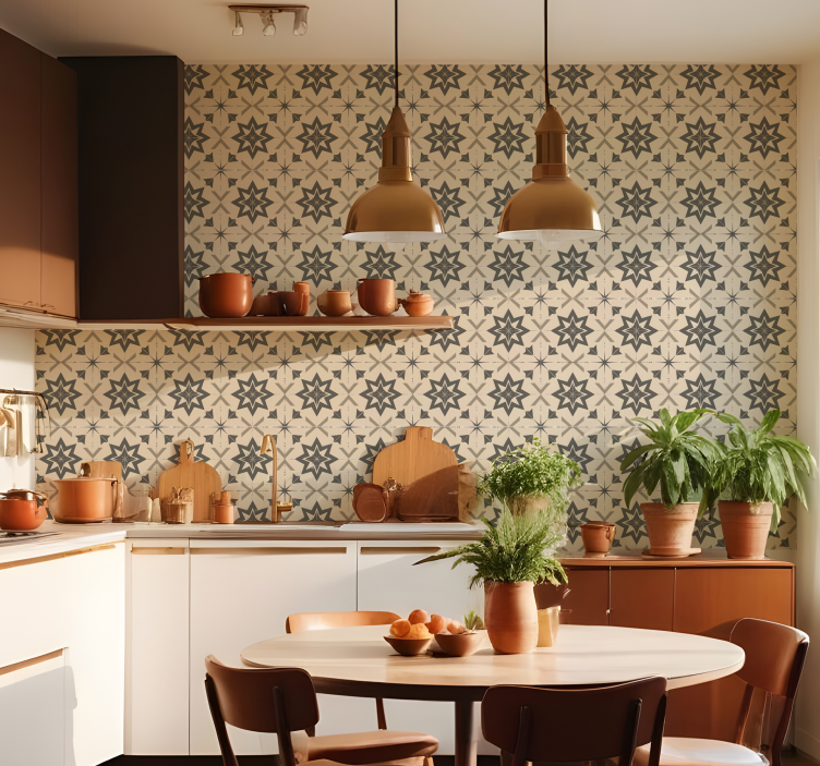 Papier peint carrelage motif étoilé beige - TenStickers