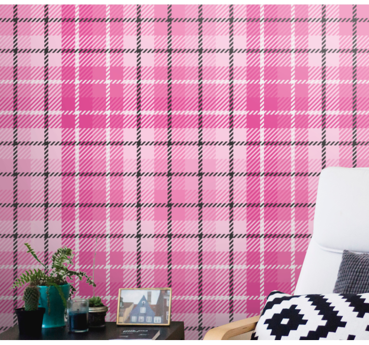 Papier peint carrés motif tartan rose - TenStickers