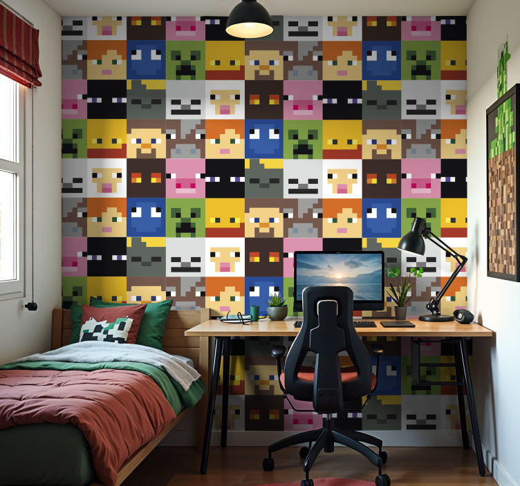 Papier peint chambre ado visages pixelisés de jeu - TenStickers