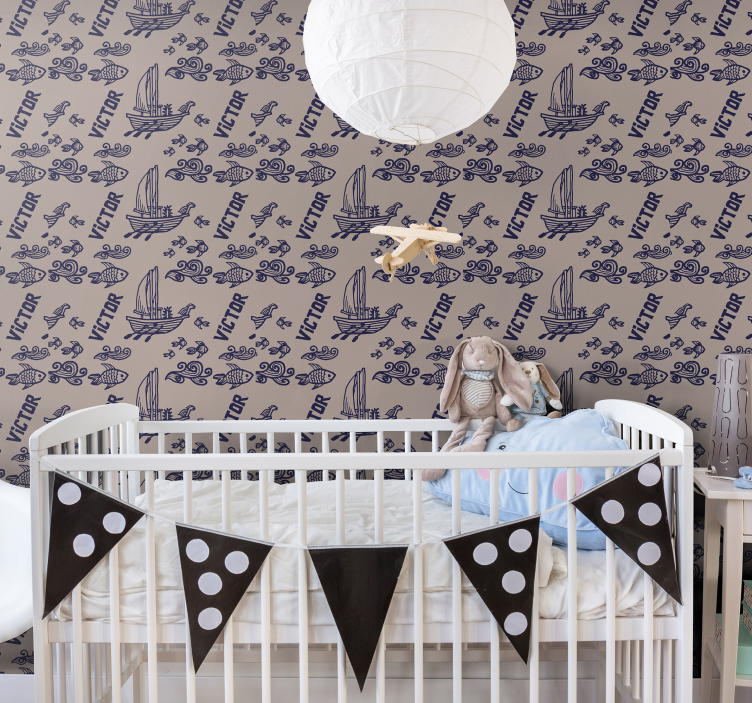 Papier peint chambre bébé bateaux à voile avec nom - TenStickers