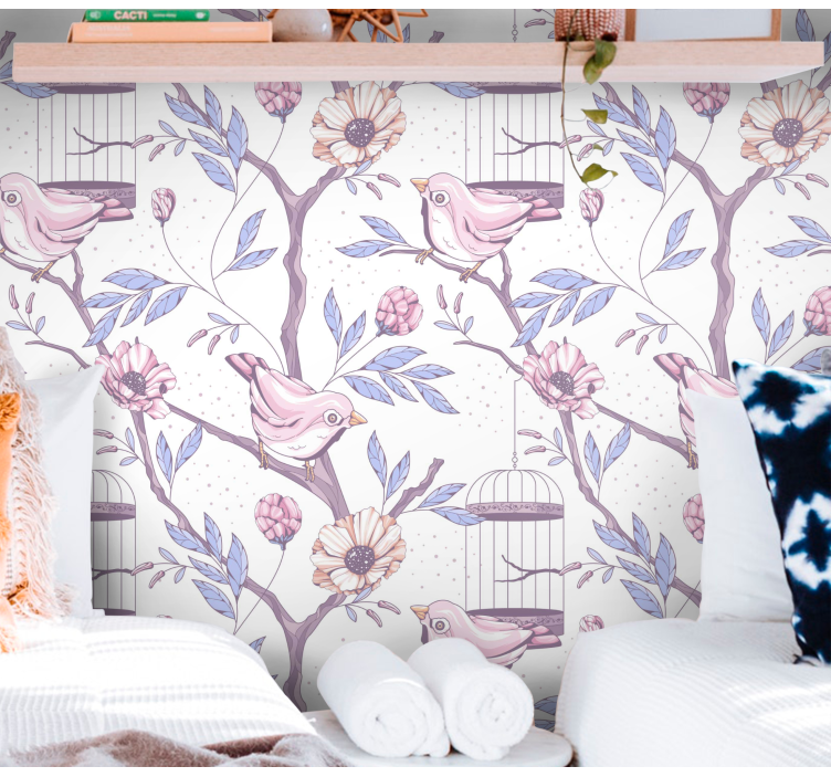 Papier peint branches avec des oiseaux - TenStickers