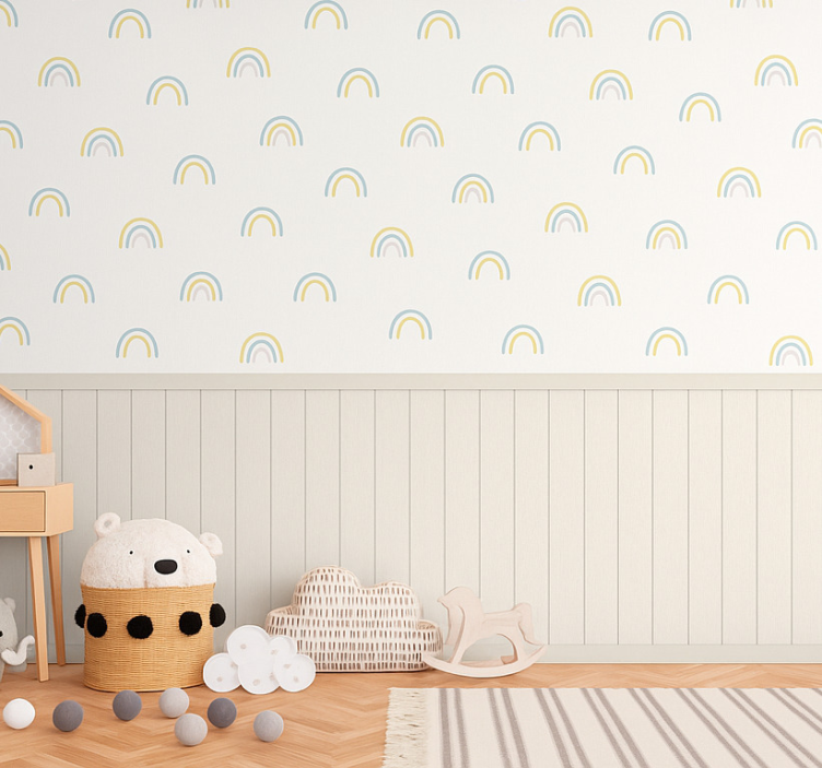 Papier peint chambre enfant arcs-en-ciel pastel dispersés - TenStickers