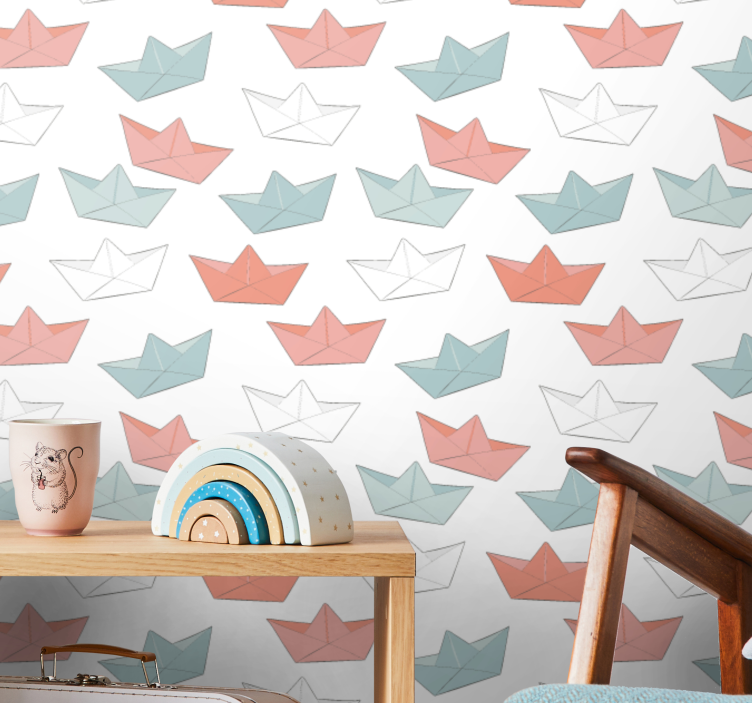Papier peint chambre enfant modèle de bateau en origami - TenStickers