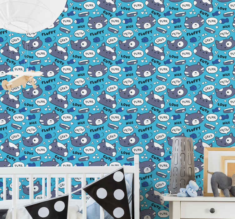 Papier peint chat motif bleu - TenStickers