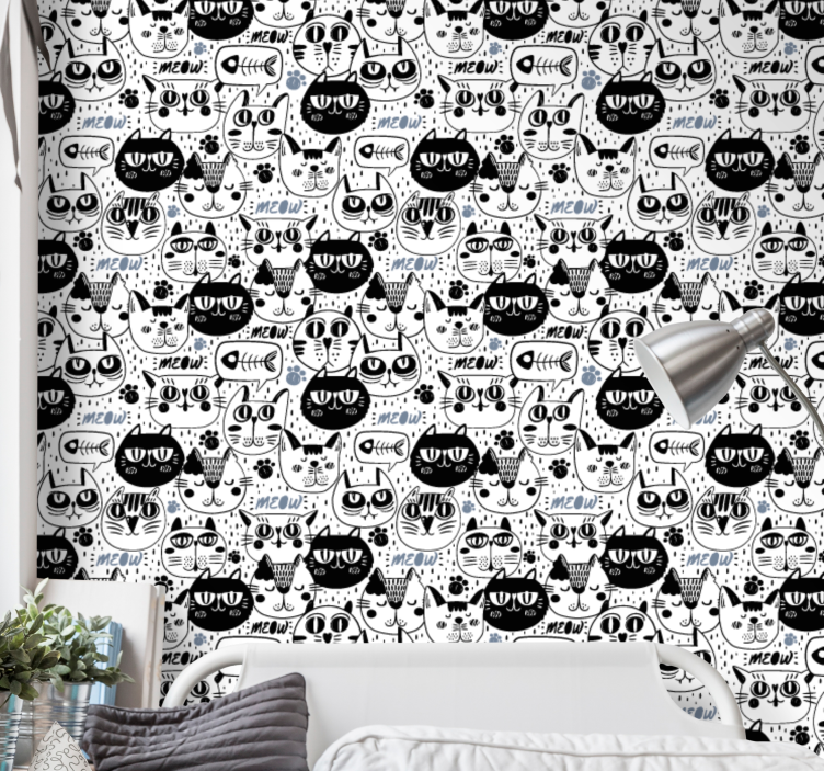 Papier peint chat motif de chats stylisés - TenStickers