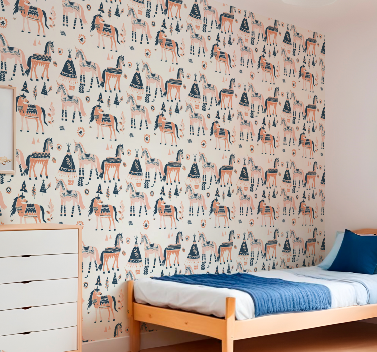 Papier peint chevaux motif ethnique - TenStickers