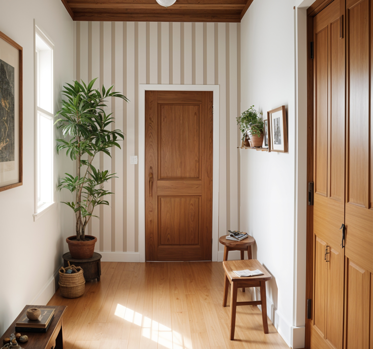 Papier peint couloir rayures beiges - TenStickers