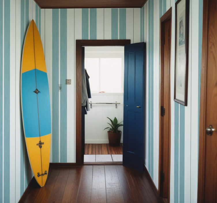 Papier peint couloir rayures nuances turquoise - TenStickers