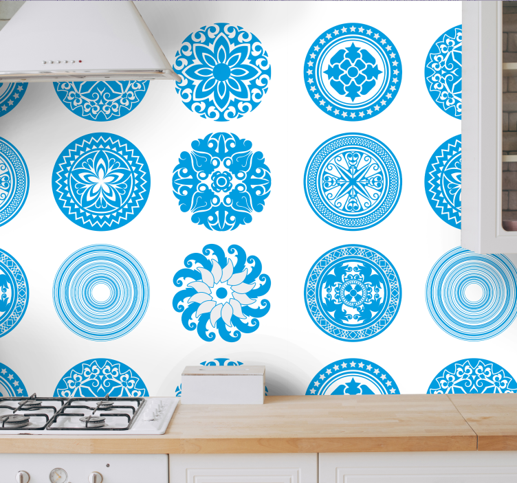Papier peint cuisine motifs circulaires bleus - TenStickers