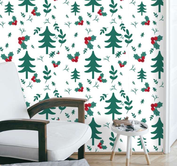 Papier peint noel motif d'arbre festif - TenStickers