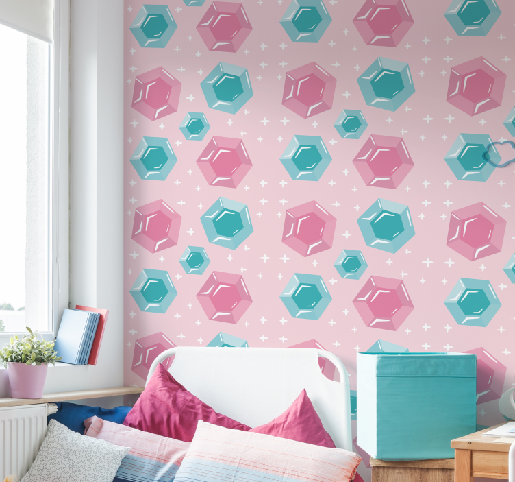 Papier peint chambre enfant rose graphique diamants - TenStickers