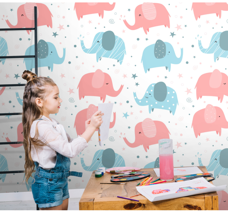 Papier peint éléphants motifs d'éléphants ludiques - TenStickers
