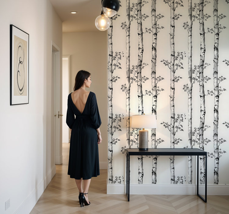 Papier peint entrée grands arbres d'hiver - TenStickers