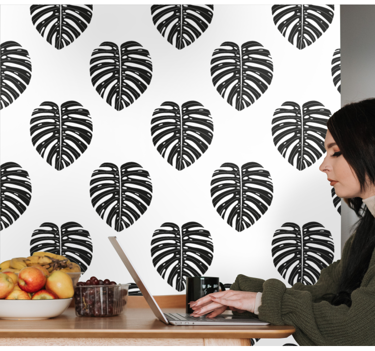 Papier peint feuilles motif de feuille de monstera - TenStickers