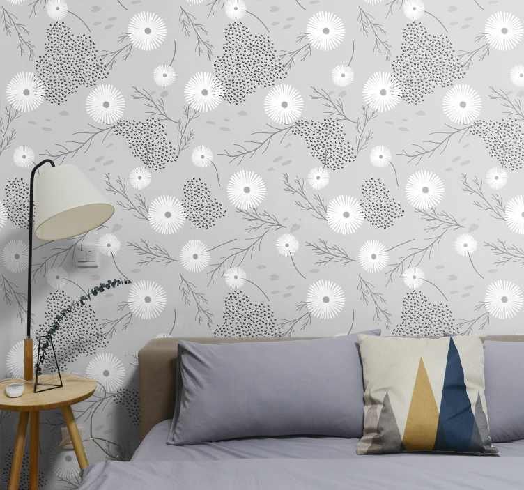 Papier peint fleur Fleurs blanches sur fond gris clair - TenStickers