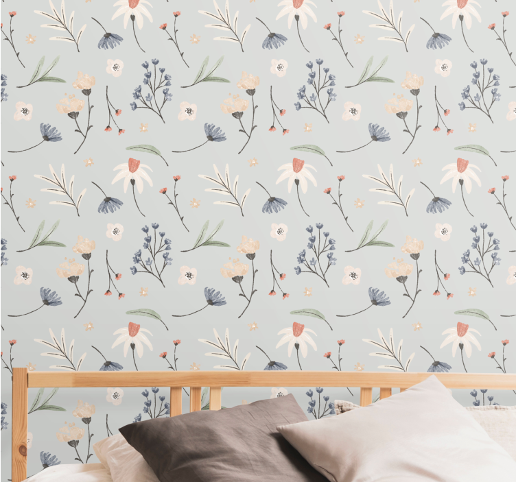 Papier peint fleur  floral gris hamptons - TenStickers