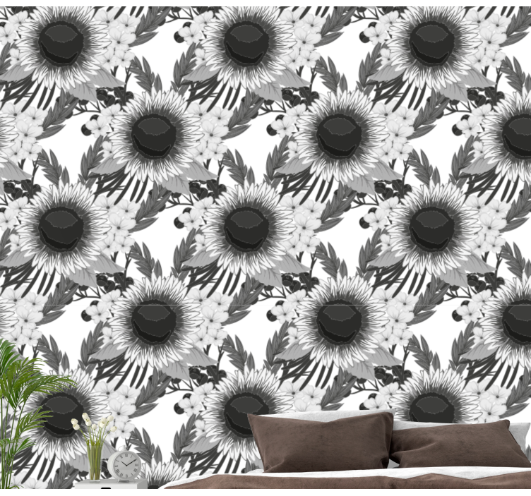 Papier peint fleur Tournesols noirs et blancs - TenStickers