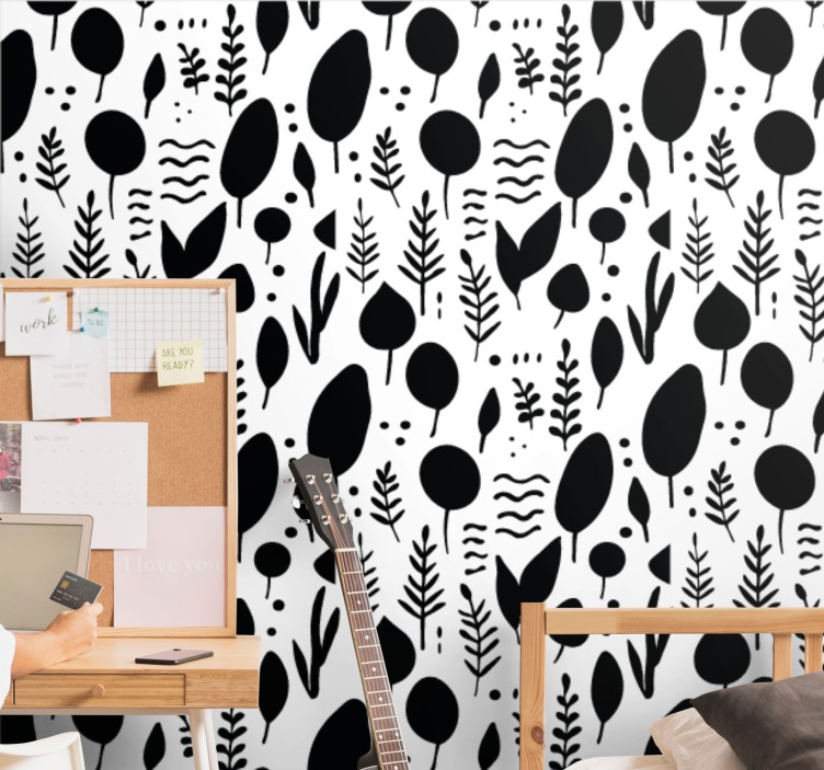 Papier peint feuilles collection noir et blanc - TenStickers