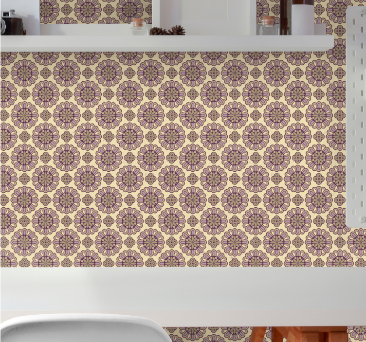 Papier peint fleurs motif beige orné - TenStickers