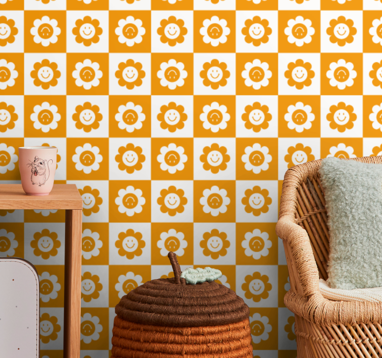 Papier peint fleurs motif de fleur souriante - TenStickers