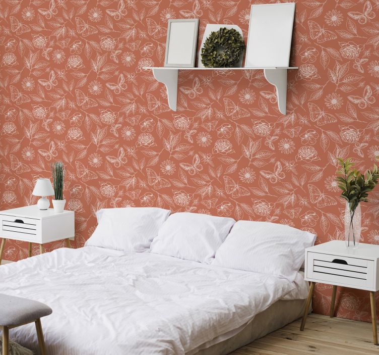 Papier peint chambre adulte motif floral papillon - TenStickers
