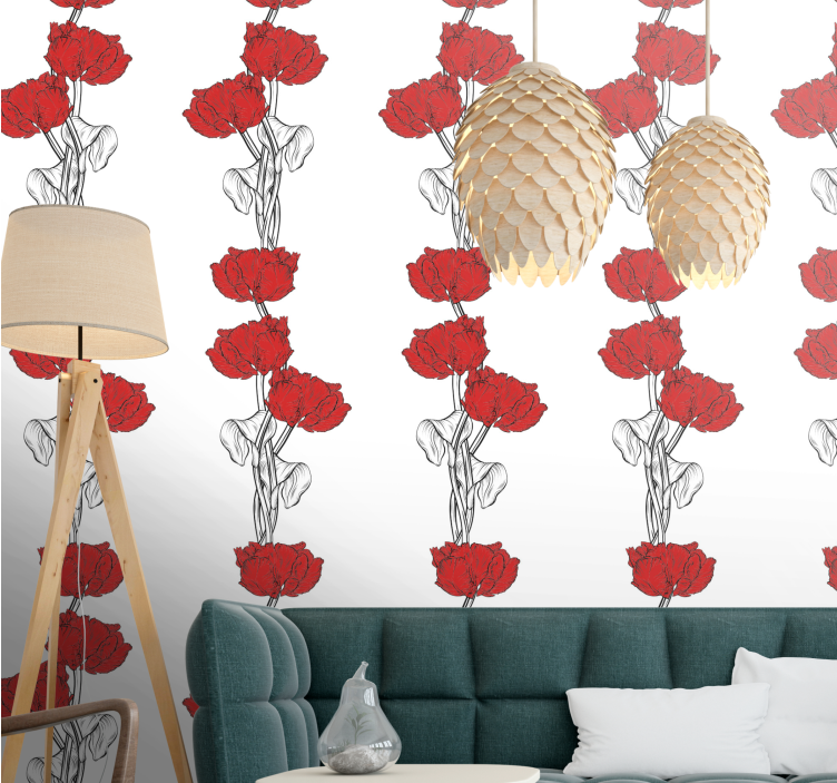 Papier peint floral bandes florales rouges - TenStickers