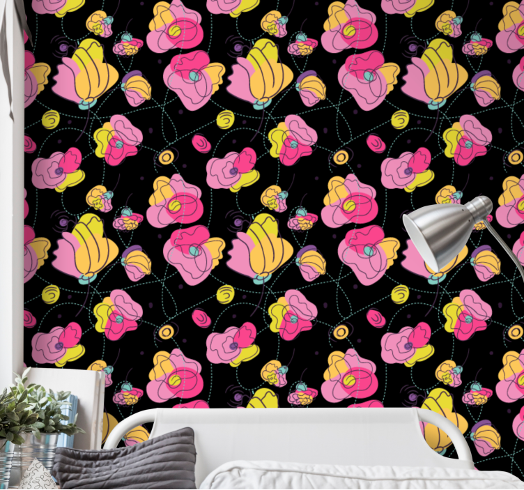Papier peint floral composition abstraite noire - TenStickers
