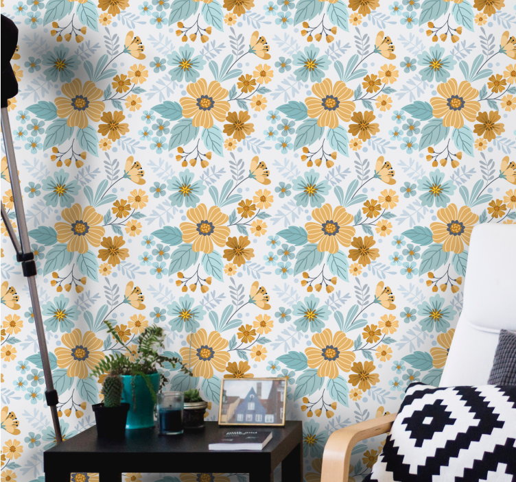 Papier peint floral composition florale de papillons - TenStickers