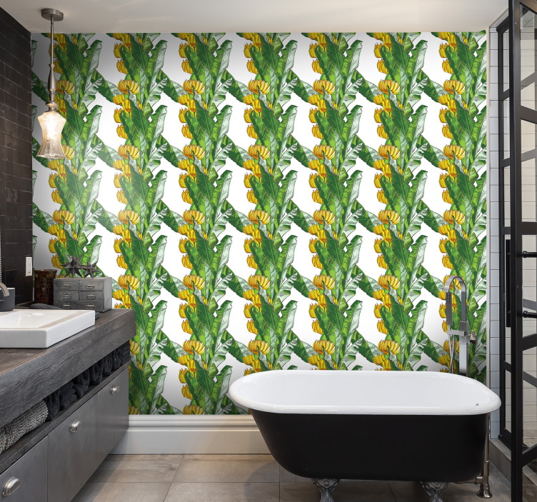 Papier peint salle de bain motif de feuilles tropicales - TenStickers