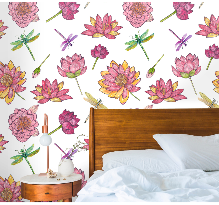 Papier peint floral fusion de libellules florales - TenStickers