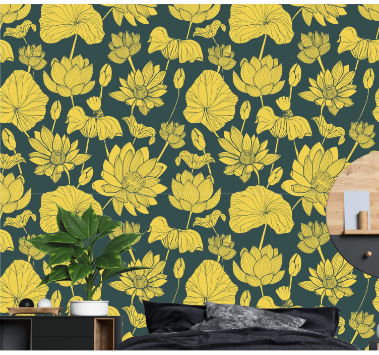 Papier peint floral illustration de lotus botanique - TenStickers