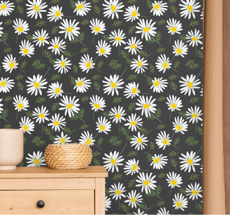 Papier peint floral marguerites et feuilles - TenStickers