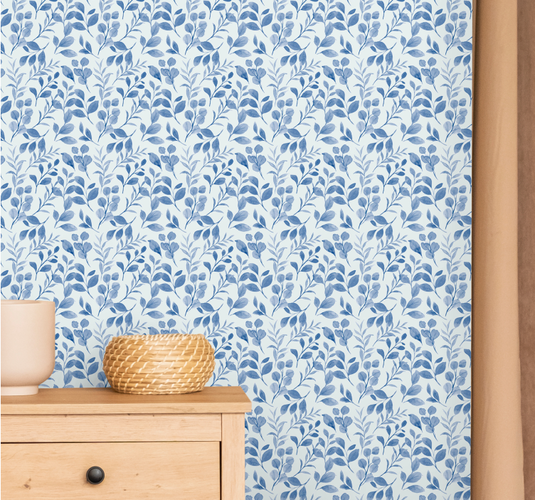 Papier peint floral motif de branche bleue - TenStickers