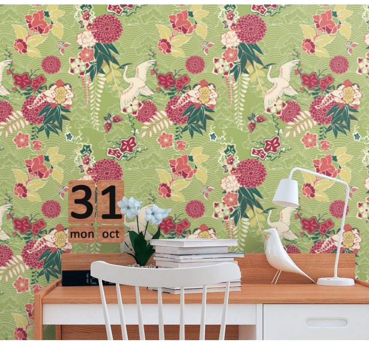 Papier peint floral motif de grue florale - TenStickers