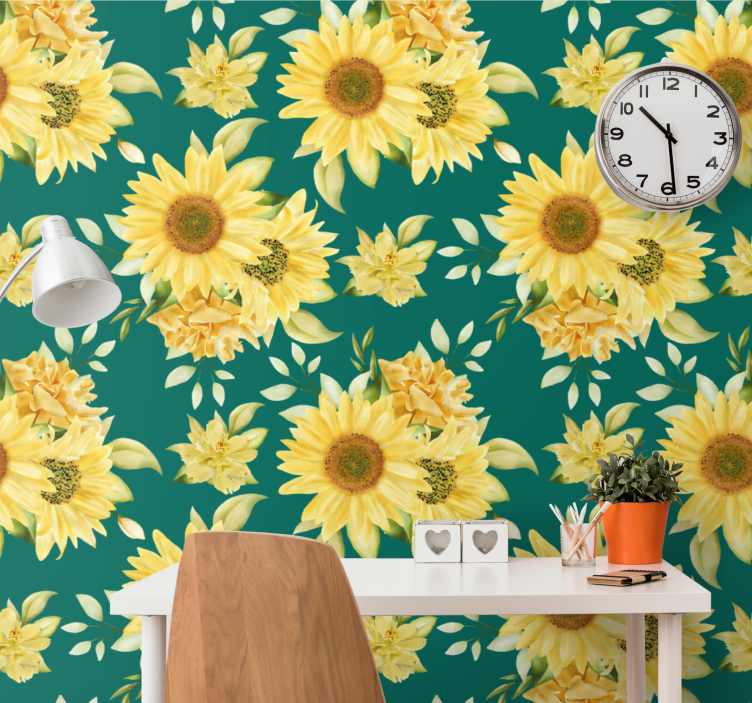 Papier peint floral motif de tournesol - TenStickers