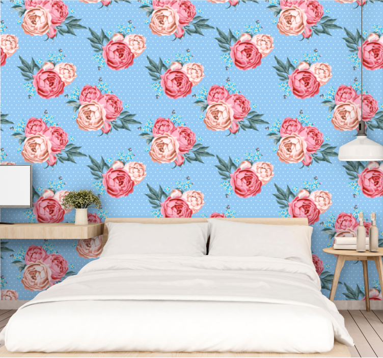 Papier peint floral motifs de roses en fleurs - TenStickers