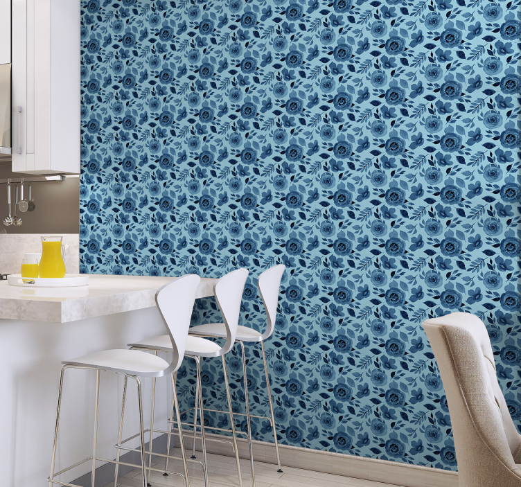 Papier peint floral tableau floral bleu - TenStickers